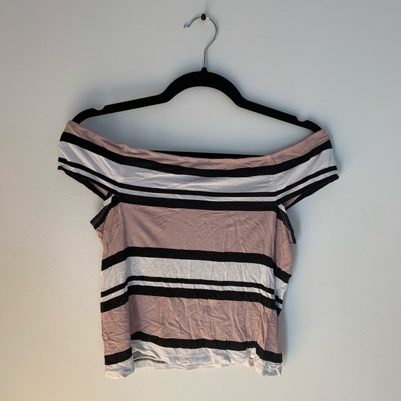 Dynamite off the shoulder pink striped crop top - Picture 2 of 3
